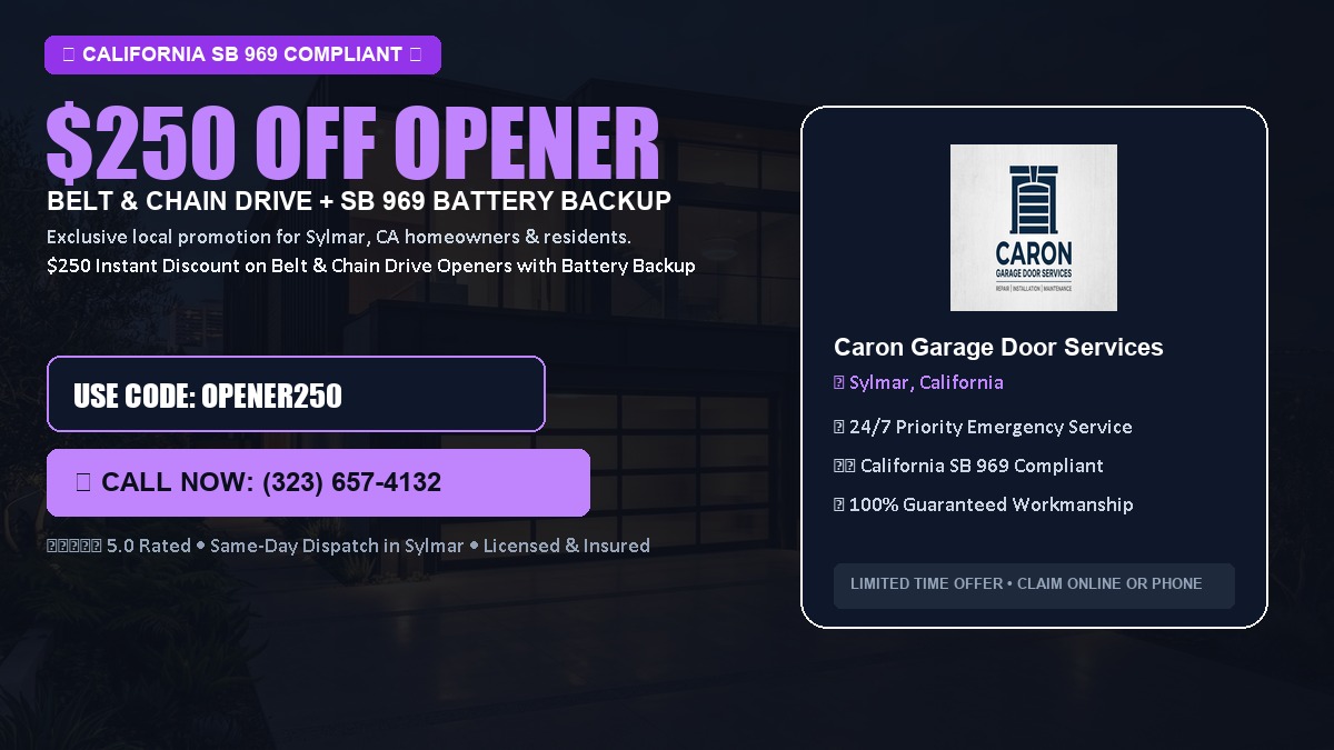 $250 OFF Smart Garage Door Opener Installation (Belt & Chain Drive with California SB 969 Battery Backup) in Sylmar, CA